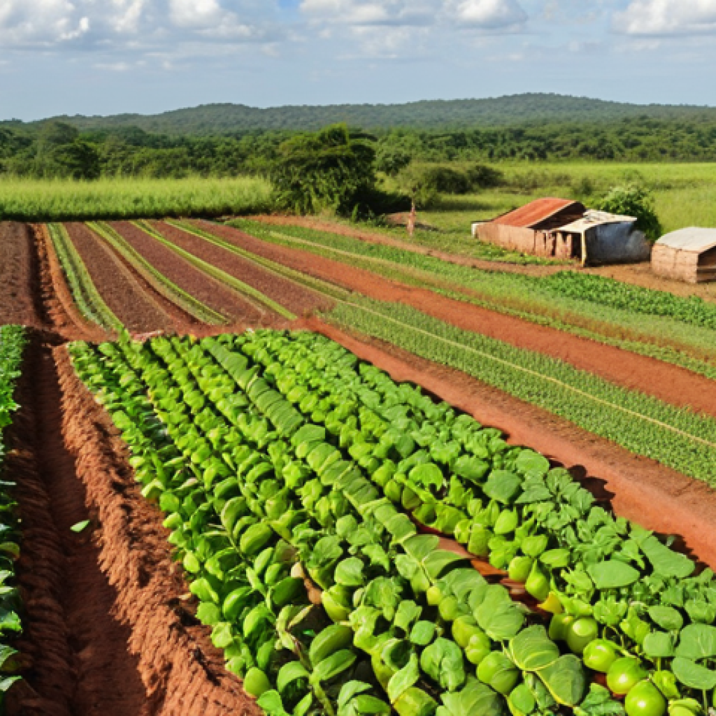 **Sustainable Agriculture Practices in Paraguay**: Create an image depicting a vibrant Paraguayan farm showcasing sustainable agriculture practices. Include elements such as diverse crops, healthy soil, and farmers engaged in agro-ecology and permaculture techniques. Emphasize the lush landscape and biodiversity that reflects the benefits of these methods.