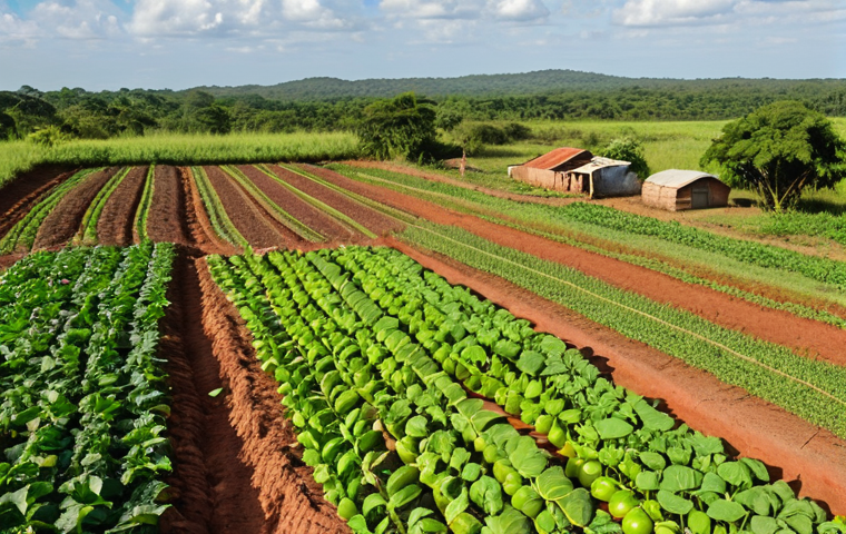 **Sustainable Agriculture Practices in Paraguay**: Create an image depicting a vibrant Paraguayan farm showcasing sustainable agriculture practices. Include elements such as diverse crops, healthy soil, and farmers engaged in agro-ecology and permaculture techniques. Emphasize the lush landscape and biodiversity that reflects the benefits of these methods.